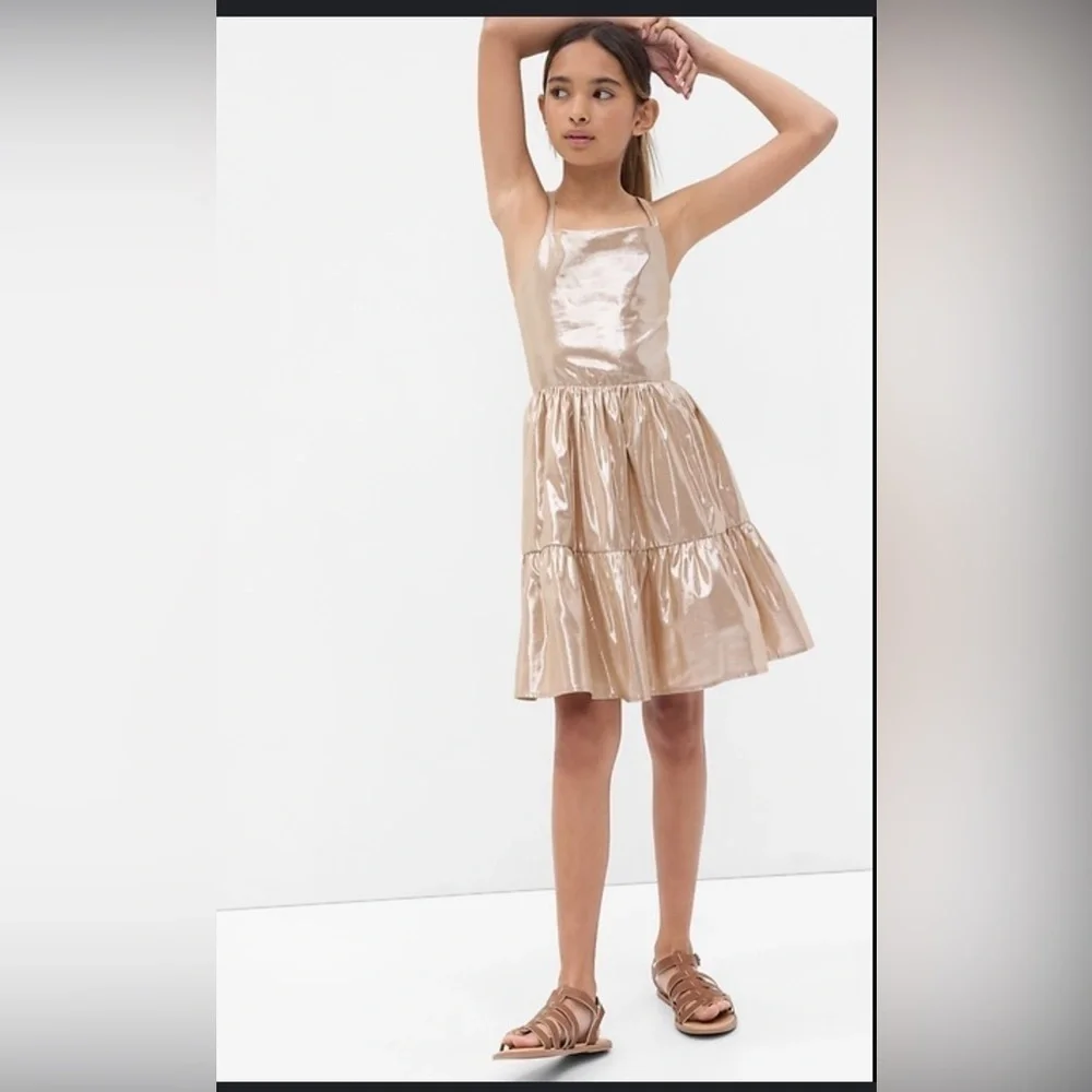 Gap Kids Metallic Tiered Dress in Champagne color , size M(8) New